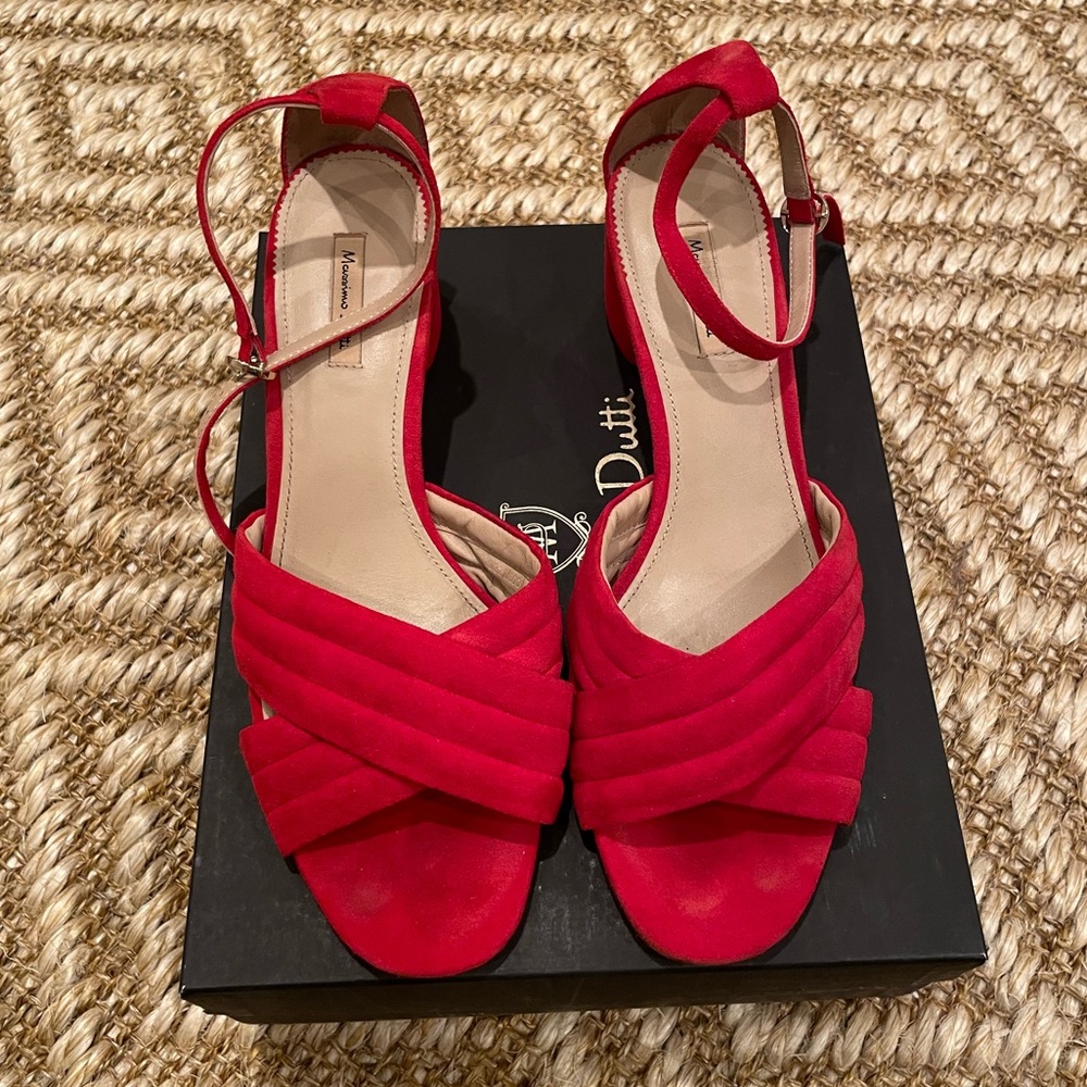 Massimo Dutti red suede heeled sandals